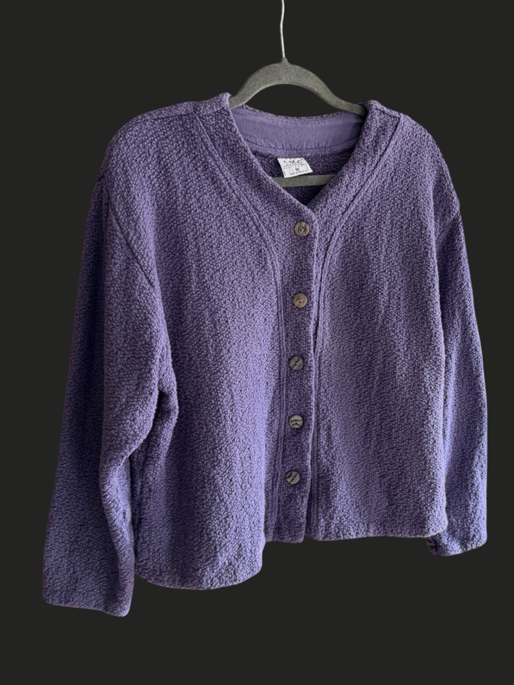 CMC COLOR ME COTTON Chunky Knit Cardigan Sweater Purple Y2K M - Picture 2 of 8